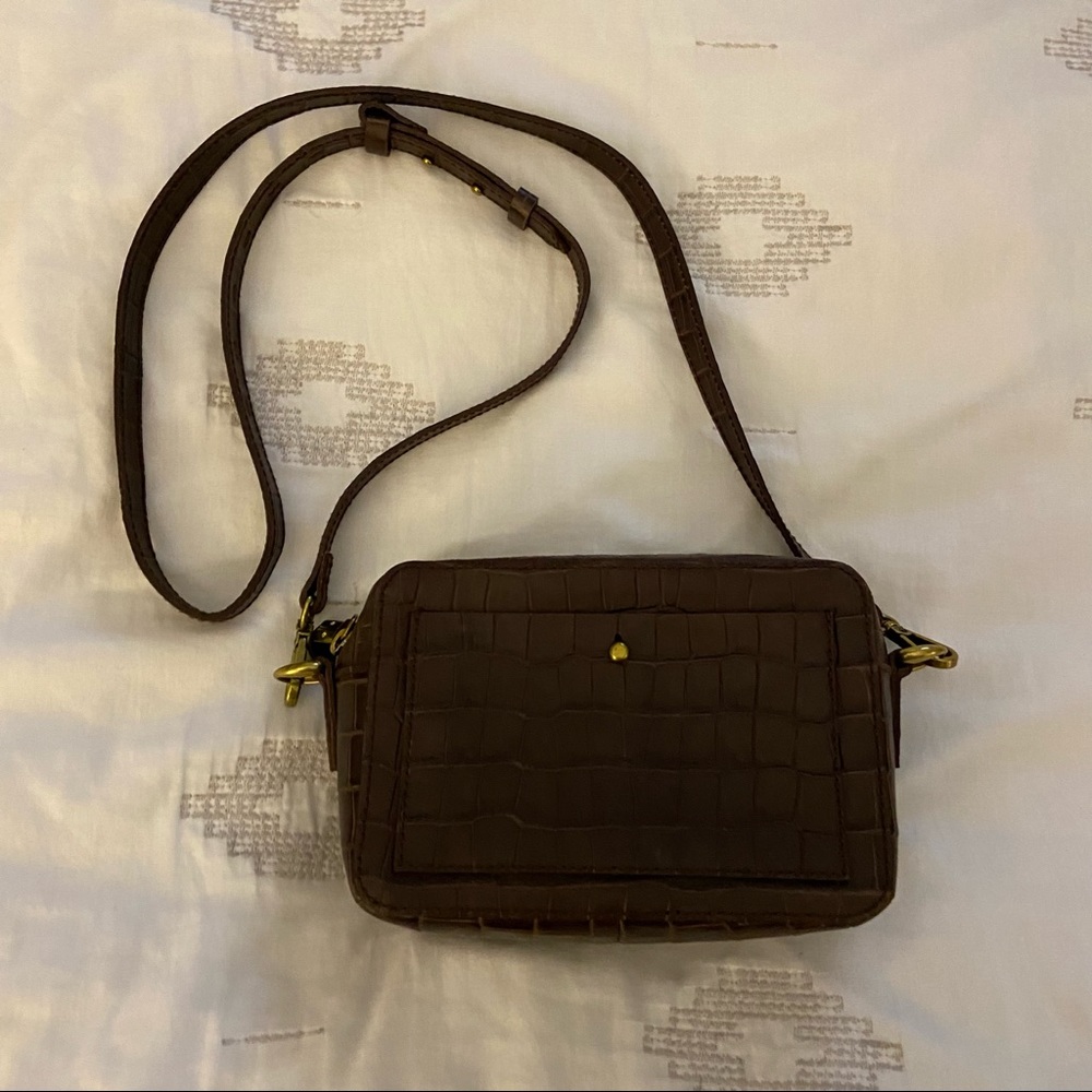 NWOT Madewell Small Transport Camera Crossbody Bag Brown Leather Croc